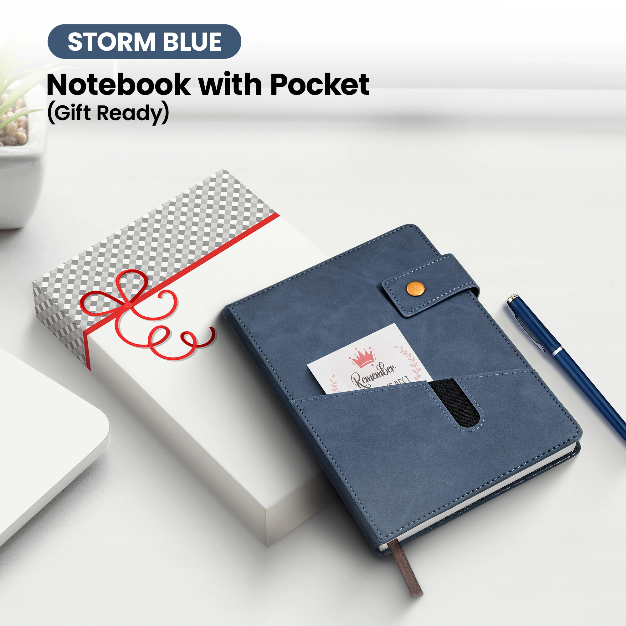 Notebook with Pocket and Pen - Storm Blue